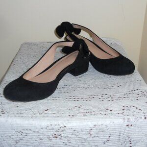 Sole Society 7 1/2 Black Velvet Slingback Heels Bsck Bow